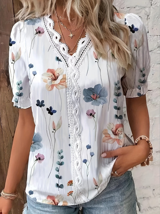 Flora™ | Blouse met bloemenprint en kant